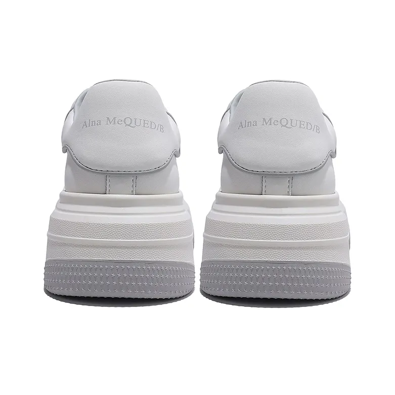 Junjali Wear Resistant Lightweight Height Increasing Low Top Casual Shoes Women's White Gray-5