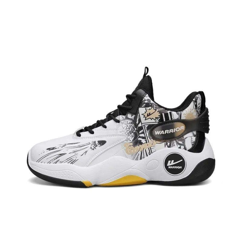 Warrior Cushioning Anti-Slip Wear-Resistant Height Increasing Warm High-Top Basketball Shoes Men's White Blue-6