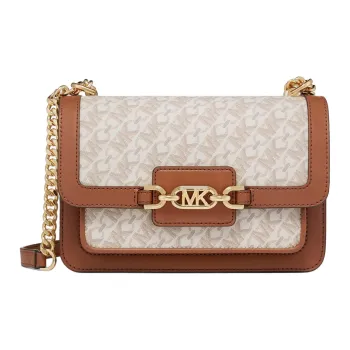 MICHAEL KORS Heather Artificial Leather Handbag Shoulder Bag Large Size Women's Vanilla White & Acorn Brown