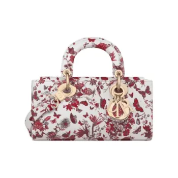 DIOR Lady D JOY Cow Leather Dior Bag Shoulder Bag Crossbody Bag Handbag Small Size Women's White & Red