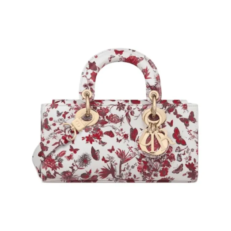 DIOR Lady D JOY Cow Leather Dior Bag Shoulder Bag Crossbody Bag Handbag Small Size Women's White & Red-0