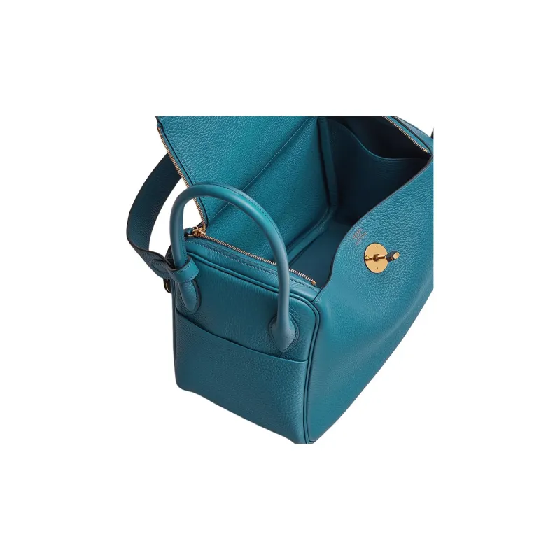 HERMES Lindy Clemence Bullock Leather Handbag Shoulder Bag Women's D2 NEW BLEU JEAN Denim Blue-3