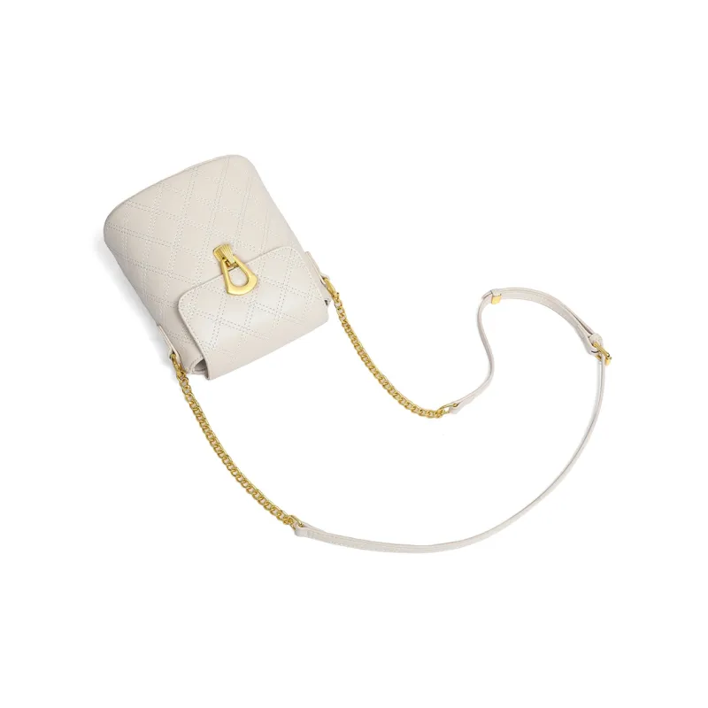 PT'SON Cow Leather With Synthetic Leather Chain Bag, Shoulder Bag, Crossbody Bag Regular Women's Ecru-3