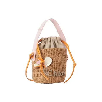 Chloe Woody Paper With Calfskin Bucket Bag, Shoulder Bag, Crossbody Bag, Handbag Small Size Women's Light Pink Red
