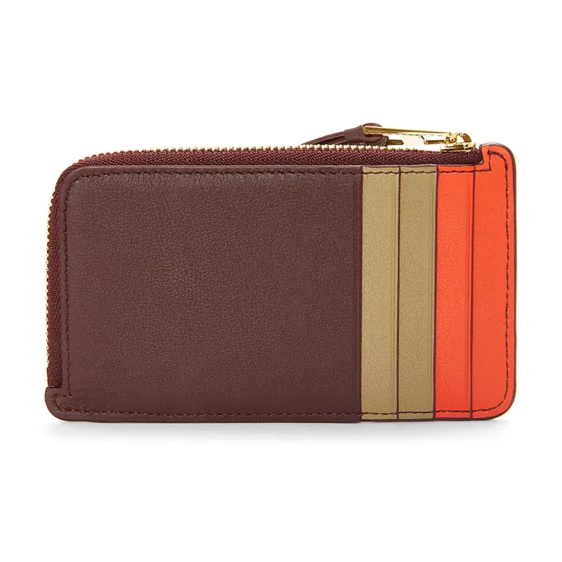 LOEWE Puzzle Cow Leather Card Holder Women's Deep Burgundy With Bright Orange Accents-1