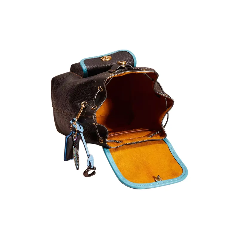 COACH Riya Soft Eggstone Grain Leather And Glove Tanned Leather Backpack Medium Size Women's Brass & Black-2