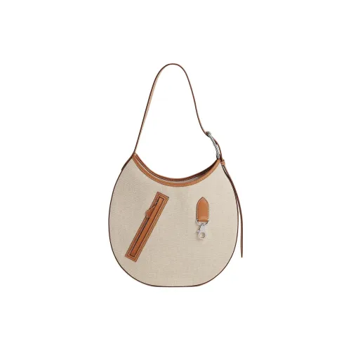 HERMES Canvas With Swift Calfskin Moon Bag Handbag Shoulder Bag Women's Light Beige Multicolor Beige Multicolor Gold