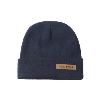 LUCKY BRAND Acrylic Burgundy Deep Sea Blue Vintage Leather Label Beanie Unisex