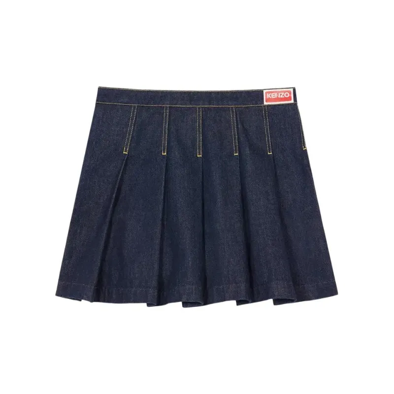 KENZO Logo Patch Pleated Denim Mini Skirt-1