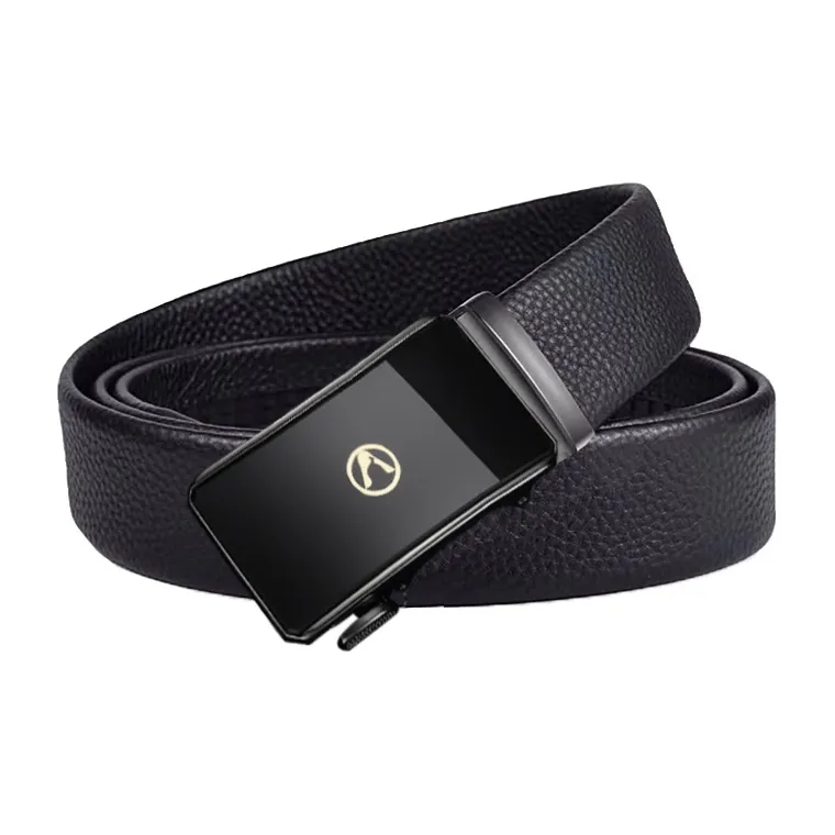 AUGTARLION Fashion Mirror Finish Automatic Buckle Versatile Business Casual Leather Belts Men's Black Width  3.5cm-1