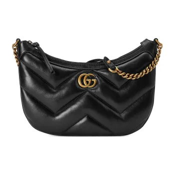 GUCCI GG Marmont Quilted V Shaped Leather Handbag Shoulder Bag Women's Black