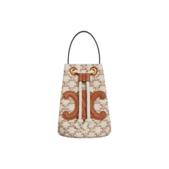 CELINE Fabric With Cow Leather One Shoulder Handbag Women's Brown & White