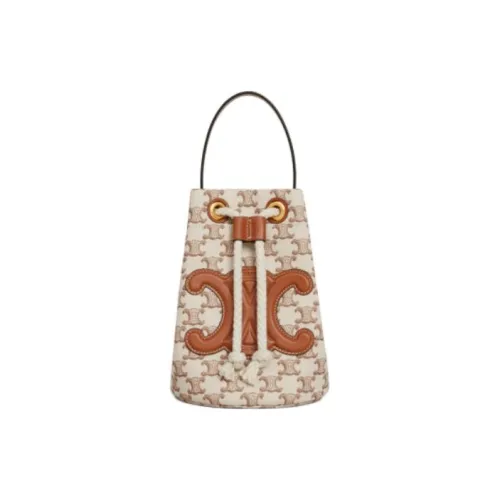 CELINE Fabric With Cow Leather One Shoulder Handbag Women's Brown & White
