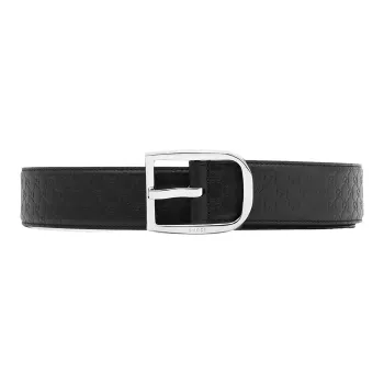 GUCCI Double G Letter Embossed Pin Buckle Cow Leather Leather Belts Men's Dark Blue Width  4cm