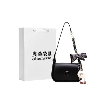 Dusen Kangaroo PU Shoulder Bag Medium Size Women's White/Black/Khaki