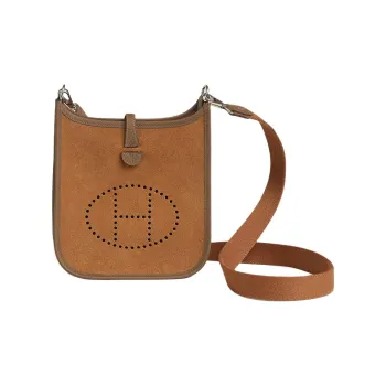 HERMES Evelyne Grizzly Calfskin Combo Clemence Bullock Leather Crossbody Bag Shoulder Bag Women's Rock Ram Brown & Gold