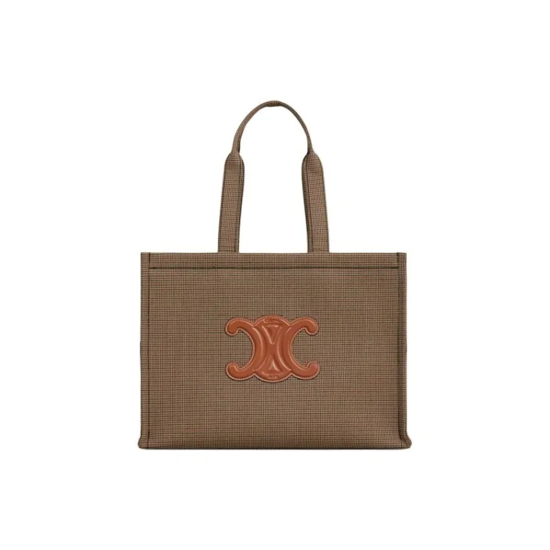 CELINE Cabas Thais Fabric Tote Bag, Shopping Bag, Handbag Tubas Women's Brown & Dark Brown-3