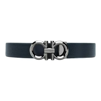 FERRAGAMO Cow Leather Leather Belts Men's Black Blue Width  3.5 Cm