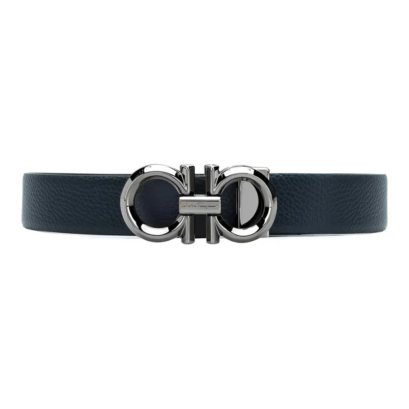 FERRAGAMO Cow Leather Leather Belts Men's Black Blue Width: 3.5 Cm-0