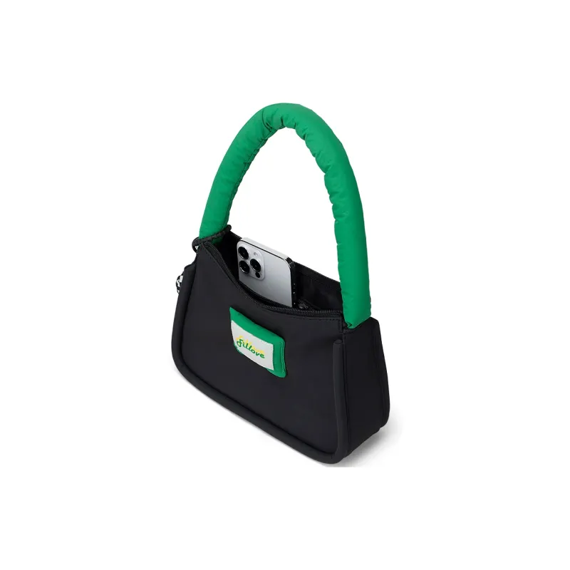 Fillove Fabric Shoulder Bag Women's Black+Green-7
