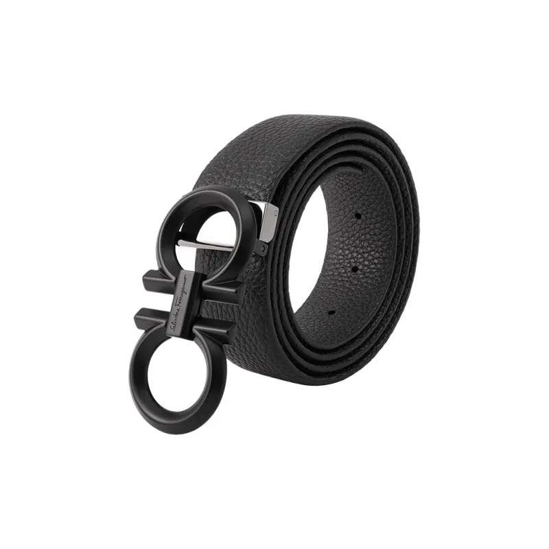 FERRAGAMO Cow Leather Leather Belts Men's Black Width  3.5cm-2