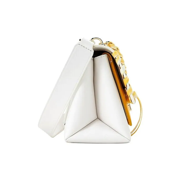 MICHAEL KORS Cece Leather Shoulder Bag, Crossbody Bag, Handbag Medium Size Women's Yellow White-3