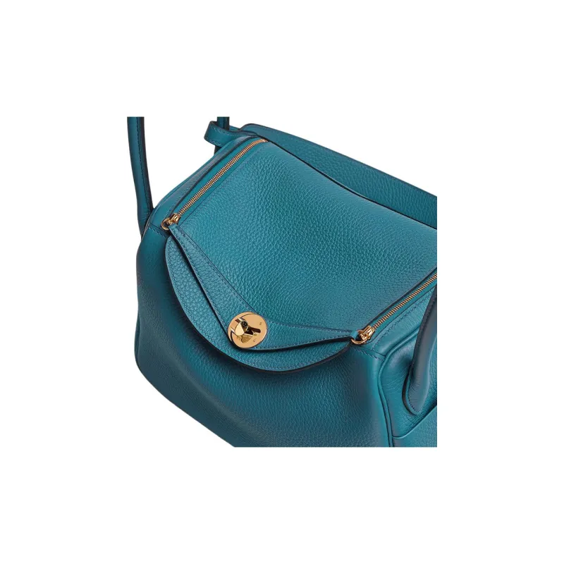 HERMES Lindy Clemence Bullock Leather Handbag Shoulder Bag Women's D2 NEW BLEU JEAN Denim Blue-4