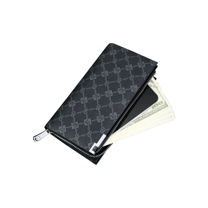 WilliamPOLO PVC Anti Theft Multi Compartment Ticket Clip Cell Phone Wallet Clutch Regular Men's Black-1