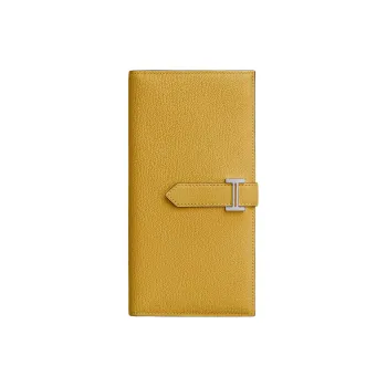 HERMES Bearn Mysore Goat Skin Card Holder Wallet Women's Sun Yellow
