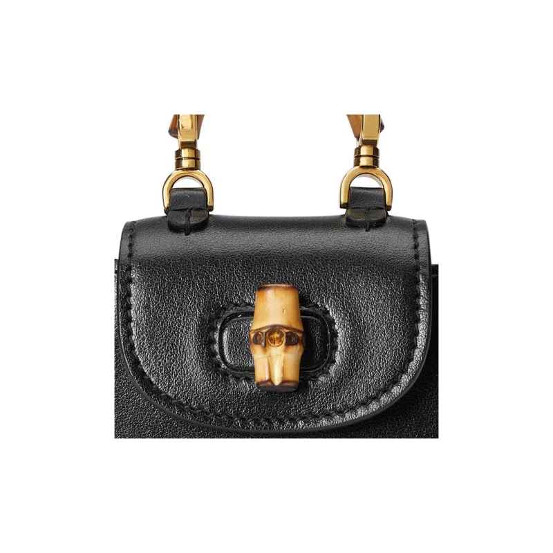 GUCCI Bamboo 1947 Leather Keychain Charm Bag Accessory Women's Black-4