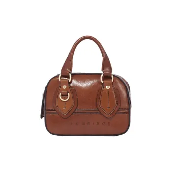 THE BRIDGE Leather Bowling Bag Shoulder Bag Crossbody Bag Handbag Mini Women's Brown