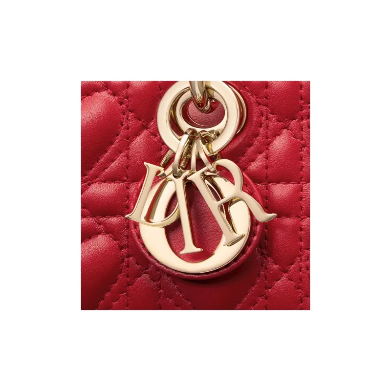 DIOR Lady D Joy Sheepskin Lady Dior Bag, Shoulder Bag, Crossbody Bag, Handbag Extra Mini Women's Silver Lotus Red-5