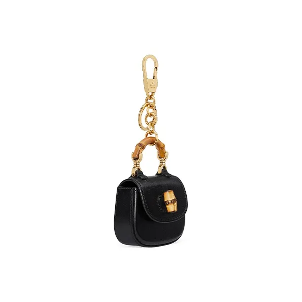 GUCCI Bamboo 1947 Leather Keychain Charm Bag Accessory Women's Black-1