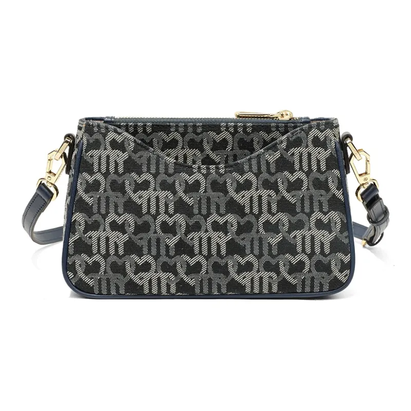 Teenmix Canvas Microfiber Synthetic Leather Canvas Bag Shoulder Bag Crossbody Bag Medium Size Women's Black/Dark Blue-3