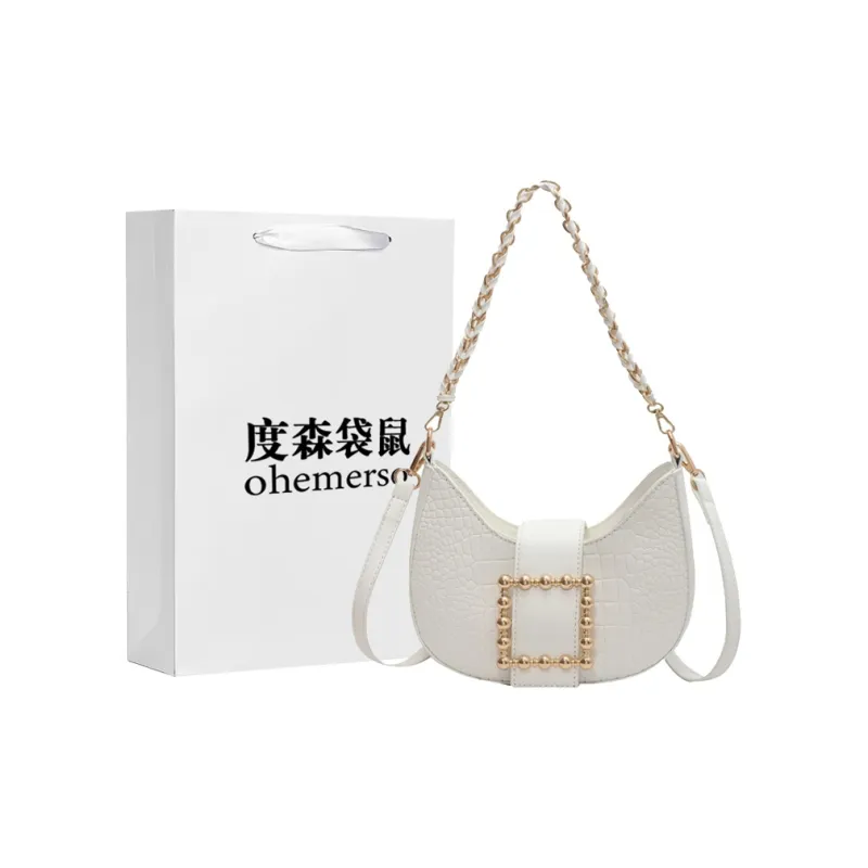 Dusen Kangaroo PU Shoulder Bag, Crossbody Bag Medium Size Women's Black/White-6
