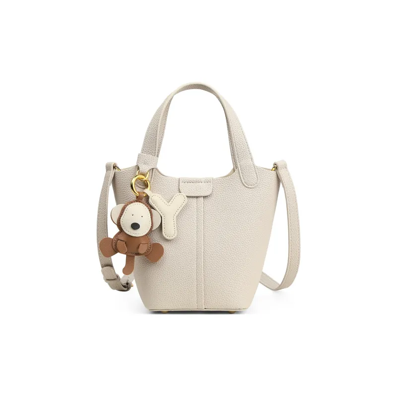 Teenmix Cow Leather Bucket Bag, Shoulder Bag, Handbag Medium Size Women's Camel/Ecru-10