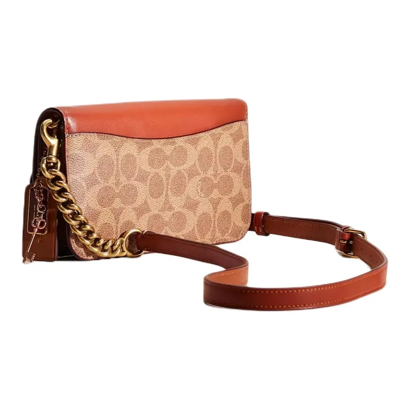 COACH Hayden Coated Canvas With Genuine Calfskin Shoulder Bag Crossbody Bag Small Size Women's Khaki And Orange-1