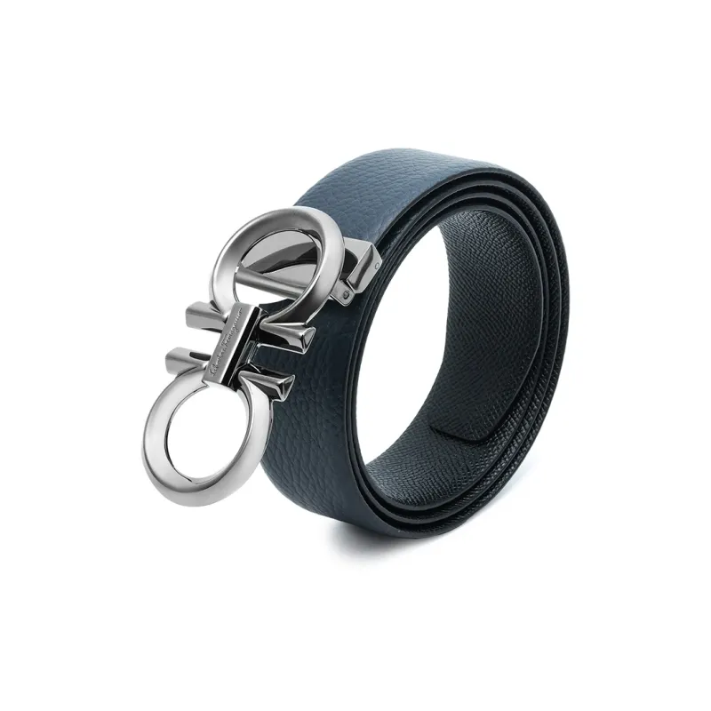 FERRAGAMO Cow Leather Leather Belts Men's Black Blue Width: 3.5 Cm-2