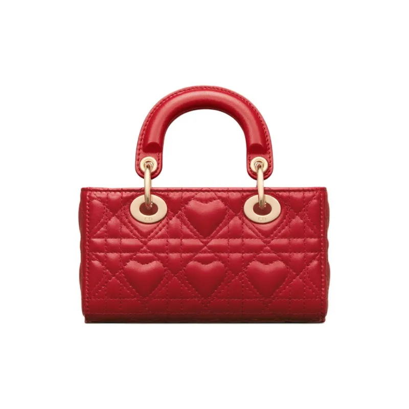DIOR Lady D Joy Sheepskin Lady Dior Bag, Shoulder Bag, Crossbody Bag, Handbag Extra Mini Women's Silver Lotus Red-2