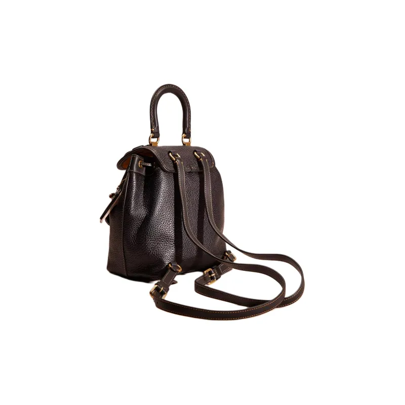 COACH Riya Soft Eggstone Leather With Glove Tanned Leather Backpack Small Size Women's Brass & Black-1