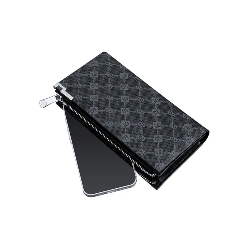 WilliamPOLO PVC Anti Theft Multi Compartment Ticket Clip Cell Phone Wallet Clutch Regular Men's Black-3