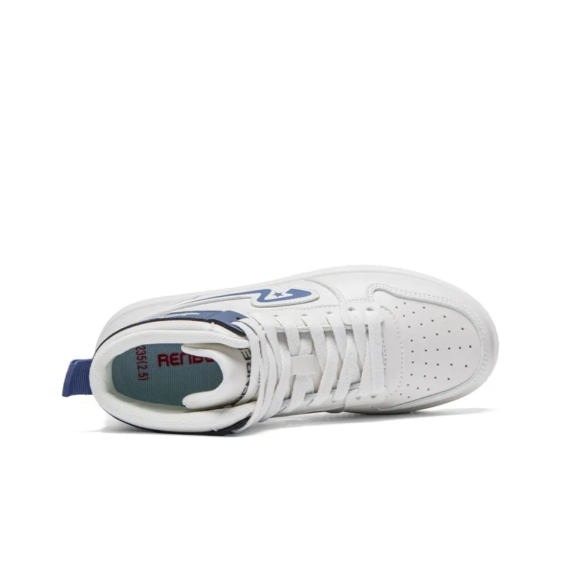 RENBEN Height Increasing Wear-Resistant Breathable High-Top Skateboard Shoes Unisex Beige Blue-2