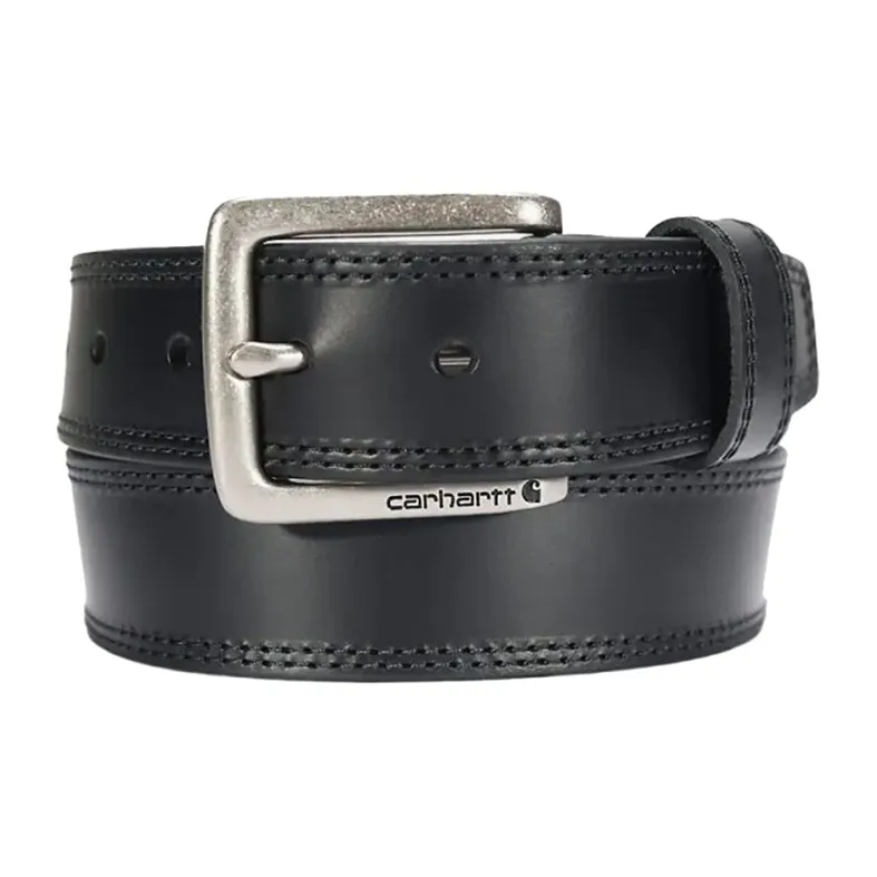 Carhartt Letter Carving Pin Buckle Leather Belts Unisex Black-0