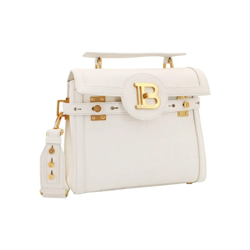 BALMAIN B BUZZ Leather Shoulder Bag Crossbody Bag Handbag Women's White-1