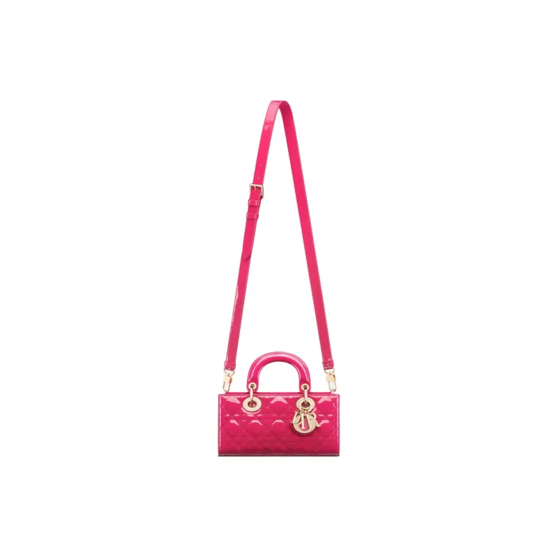 DIOR Lady D-JOY Patent Leather Cowhide Dior Bag Shoulder Bag Crossbody Bag Handbag Small Size Women's Purple Pink-5