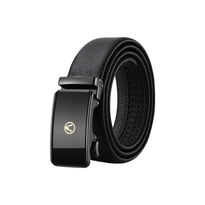 AUGTARLION Fashion Mirror Finish Automatic Buckle Versatile Business Casual Leather Belts Men's Black Width  3.5cm-0