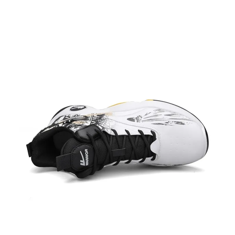 Warrior Cushioning Anti-Slip Wear-Resistant Height Increasing Warm High-Top Basketball Shoes Men's White Blue-8