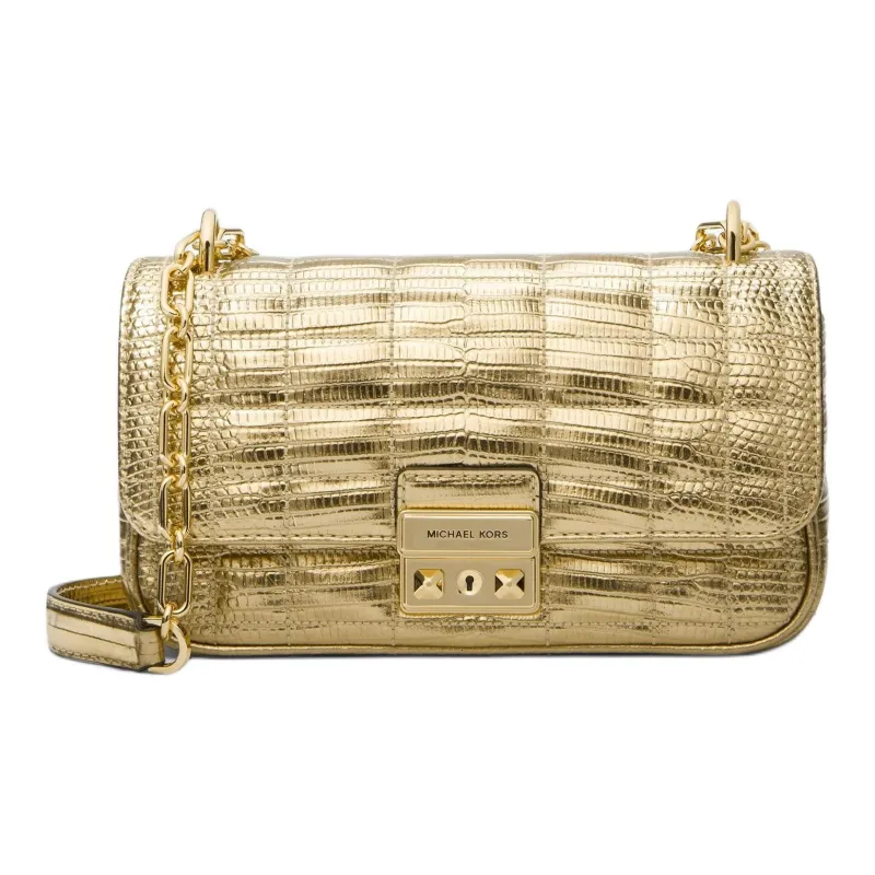 MICHAEL KORS Split Cow Leather Portable Crossbody Bag, Shoulder Bag Small Size Women's Wheat Wave Gold-0