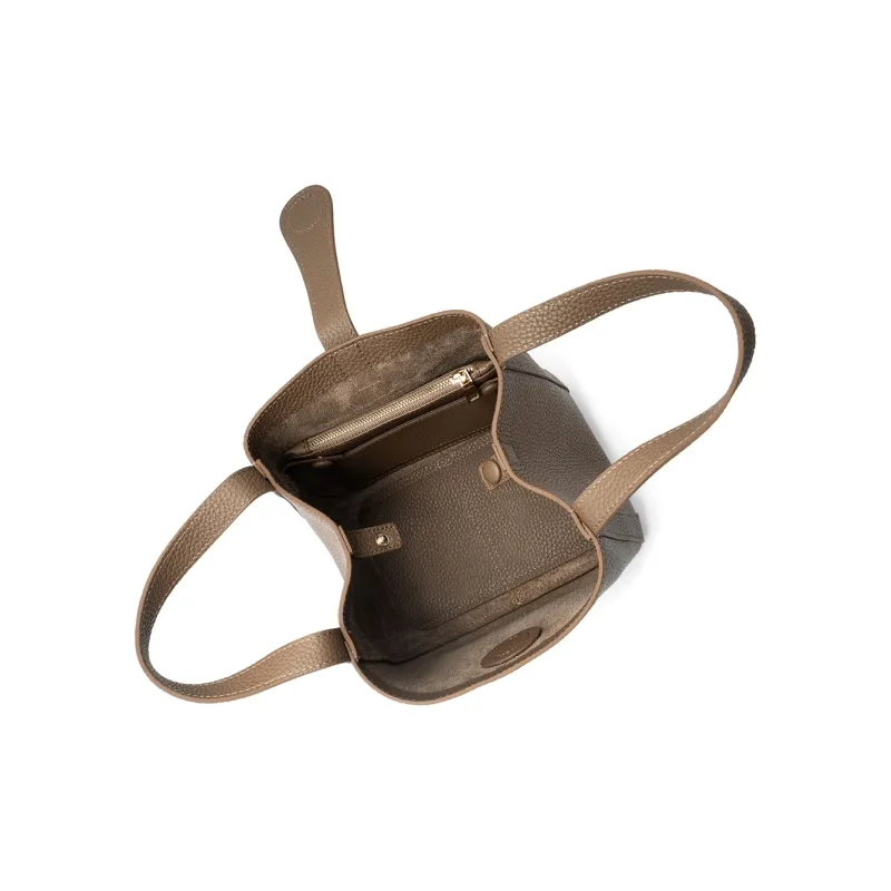 UNIFINE Cow Leather Basket Bag Commute Bag Handbag Crossbody Bag Bucket Bag Regular Women's Hazelnut Zongzi/Cream White-2