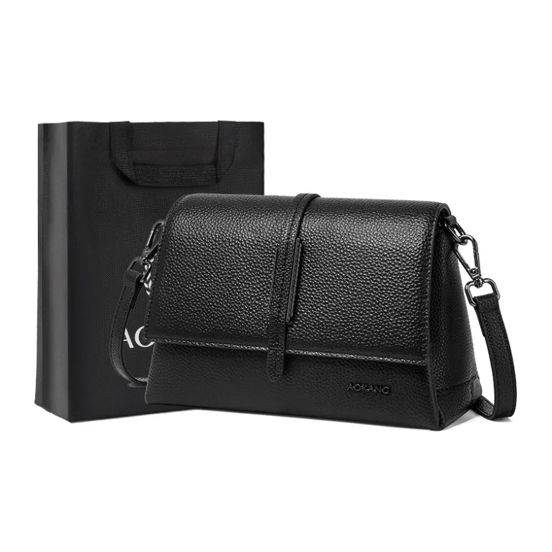 AOKANG Cow Leather With Synthetic Leather Crossbody Bag, Shoulder Bag Women's Pearl Blue/Classic Black-4